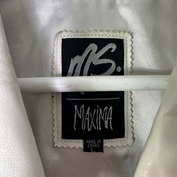 Vintage Maxima Women's Large Blazer Jacket Leather White 3 Button Minimalist 90s - Picture 4 of 11